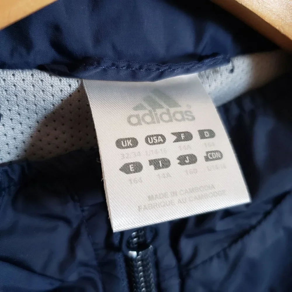 Adidas Kid's Vintage Y2K Windbreaker Jacket Mesh Lined Full Zip Blue Size Large